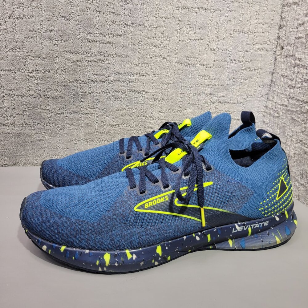 Brooks Levitate StealthFit 5 Mens Size US 12D Blue Neon Yellow Running Shoes